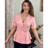 imageGRACE KARIN 2025 Womens Business Casual Outfits Peplum Tops Dressy Summer Short Sleeve V Neck Wrap Work Blouse ShirtsPink