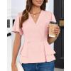 imageGRACE KARIN 2025 Womens Business Casual Outfits Peplum Tops Dressy Summer Short Sleeve V Neck Wrap Work Blouse ShirtsPink