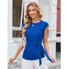 imageGRACE KARIN Womens Cap Sleeve Tops 2025 Summer Tie Waist Crew Neck Elegant Blouse Dressy Casual Work Business ShirtsDark Blue