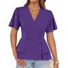 imageGRACE KARIN 2025 Womens Business Casual Outfits Peplum Tops Dressy Summer Short Sleeve V Neck Wrap Work Blouse ShirtsPurple
