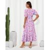 imageGRACE KARIN 2025 Womens Summer Floral Flowy A Line Midi Dresses Elegant Short Sleeve Smocked VNeck Tiered DressesBlue Purple