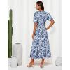 imageGRACE KARIN 2025 Womens Summer Floral Flowy A Line Midi Dresses Elegant Short Sleeve Smocked VNeck Tiered DressesNavy Blue