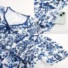 imageGRACE KARIN 2025 Womens Summer Floral Flowy A Line Midi Dresses Elegant Short Sleeve Smocked VNeck Tiered DressesNavy Blue