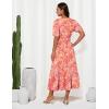 imageGRACE KARIN 2025 Womens Summer Floral Flowy A Line Midi Dresses Elegant Short Sleeve Smocked VNeck Tiered DressesOrange
