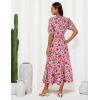 imageGRACE KARIN 2025 Womens Summer Floral Flowy A Line Midi Dresses Elegant Short Sleeve Smocked VNeck Tiered DressesPink Red