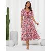 imageGRACE KARIN 2025 Womens Summer Floral Flowy A Line Midi Dresses Elegant Short Sleeve Smocked VNeck Tiered DressesPink Red
