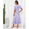 imageGRACE KARIN 2025 Womens Summer Floral Flowy A Line Midi Dresses Elegant Short Sleeve Smocked VNeck Tiered DressesPurple