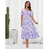 imageGRACE KARIN 2025 Womens Summer Floral Flowy A Line Midi Dresses Elegant Short Sleeve Smocked VNeck Tiered DressesPurple