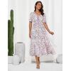 imageGRACE KARIN 2025 Womens Summer Floral Flowy A Line Midi Dresses Elegant Short Sleeve Smocked VNeck Tiered DressesPurple Orange