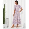 imageGRACE KARIN 2025 Womens Summer Floral Flowy A Line Midi Dresses Elegant Short Sleeve Smocked VNeck Tiered DressesPurple Orange