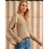 imageGRACE KARIN V Neck Sweater for Women Crochet Pullover Sweater Tops Cable Knit Sleeve Sweaters Spring Summer Fashion 2025Khaki