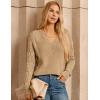 imageGRACE KARIN V Neck Sweater for Women Crochet Pullover Sweater Tops Cable Knit Sleeve Sweaters Spring Summer Fashion 2025Khaki