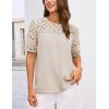 imageGRACE KARIN Womens 2025 Casual Tops Short Sleeve Eyelet Embroidered Summer Trendy Shirts Crewneck Crochet BlousesApricot