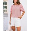 imageGRACE KARIN Womens 2025 Casual Tops Short Sleeve Eyelet Embroidered Summer Trendy Shirts Crewneck Crochet BlousesPink