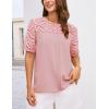imageGRACE KARIN Womens 2025 Casual Tops Short Sleeve Eyelet Embroidered Summer Trendy Shirts Crewneck Crochet BlousesPink