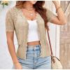 imageGRACE KARIN Womens Summer Short Sleeve Lightweight Cardigan V Neck Hollow Out Sweater 2025 Trendy Button Down Knit TopsApricot