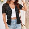 imageGRACE KARIN Womens Summer Short Sleeve Lightweight Cardigan V Neck Hollow Out Sweater 2025 Trendy Button Down Knit TopsBlack