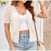 imageGRACE KARIN Womens Summer Short Sleeve Lightweight Cardigan V Neck Hollow Out Sweater 2025 Trendy Button Down Knit TopsIvory White