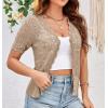 imageGRACE KARIN Womens Summer Short Sleeve Lightweight Cardigan V Neck Hollow Out Sweater 2025 Trendy Button Down Knit TopsKhaki