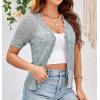 imageGRACE KARIN Womens Summer Short Sleeve Lightweight Cardigan V Neck Hollow Out Sweater 2025 Trendy Button Down Knit TopsLight Grey