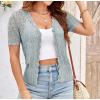 imageGRACE KARIN Womens Summer Short Sleeve Lightweight Cardigan V Neck Hollow Out Sweater 2025 Trendy Button Down Knit TopsLight Grey