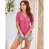 imageGRACE KARIN Womens Summer Short Sleeve Lightweight Cardigan V Neck Hollow Out Sweater 2025 Trendy Button Down Knit TopsRose Red