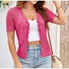 imageGRACE KARIN Womens Summer Short Sleeve Lightweight Cardigan V Neck Hollow Out Sweater 2025 Trendy Button Down Knit TopsRose Red