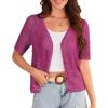 imageGRACE KARIN 2025 Womens Short Sleeve V Neck Cardigans Sweaters Open Front Knit Crochet Button Bolero Shrugs TopsRose Red