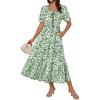 imageGRACE KARIN 2025 Womens Summer Floral Flowy A Line Midi Dresses Elegant Short Sleeve Smocked VNeck Tiered DressesGreen White