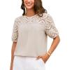 imageGRACE KARIN Womens 2025 Casual Tops Short Sleeve Eyelet Embroidered Summer Trendy Shirts Crewneck Crochet BlousesApricot