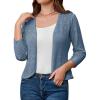 imageGRACE KARIN Womens 34 Sleeve Open Front Cropped Cardigan Summer Lightweight Hollow Out Knit ShrugAqua