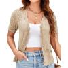imageGRACE KARIN Womens Summer Short Sleeve Lightweight Cardigan V Neck Hollow Out Sweater 2025 Trendy Button Down Knit TopsApricot