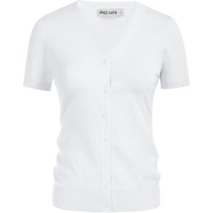 imageGRACE KARIN Womens 2025 Basic Summer Short Sleeve Cardigan Sweaters Lightweight VNeck Button Down Cropped Shrug Sweater TopsShort Sleeve Bright White