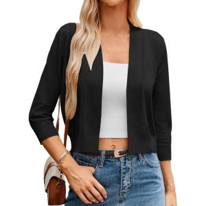 imageGRACE KARIN Womens 34 Sleeve Cropped Cardigan Knit Sweaters Lightweight Open Front Shrug Bolero S3XL1black