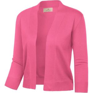 imageGRACE KARIN Womens 34 Sleeve Cropped Cardigan Knit Sweaters Lightweight Open Front Shrug Bolero S3XLBrink Pink