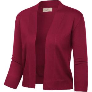 imageGRACE KARIN Womens 34 Sleeve Cropped Cardigan Knit Sweaters Lightweight Open Front Shrug Bolero S3XLBurgundy