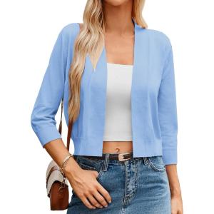 imageGRACE KARIN Womens 34 Sleeve Cropped Cardigan Knit Sweaters Lightweight Open Front Shrug Bolero S3XLLight Blue