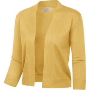 imageGRACE KARIN Womens 34 Sleeve Cropped Cardigan Knit Sweaters Lightweight Open Front Shrug Bolero S3XLMustard