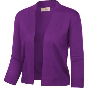 imageGRACE KARIN Womens 34 Sleeve Cropped Cardigan Knit Sweaters Lightweight Open Front Shrug Bolero S3XLPurple