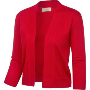 imageGRACE KARIN Womens 34 Sleeve Cropped Cardigan Knit Sweaters Lightweight Open Front Shrug Bolero S3XLRed
