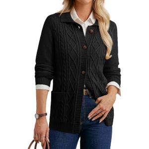 imageGRACE KARIN Womens Fall Long Sleeve Cable Knit Sweater Jacket Button Up Warm Chunky Cardigan Sweaters for Women TrendyBlack