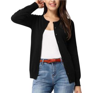 imageGRACE KARIN Womens Long Sleeve Button Down Crew Neck Classic Sweater Knit CardiganBlack1