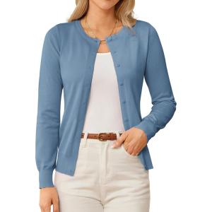 imageGRACE KARIN Womens Long Sleeve Button Down Crew Neck Classic Sweater Knit CardiganBluegrey