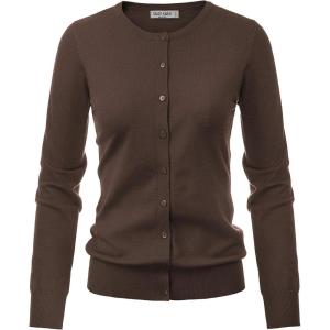 imageGRACE KARIN Womens Long Sleeve Button Down Crew Neck Classic Sweater Knit CardiganCoffee