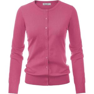 imageGRACE KARIN Womens Long Sleeve Button Down Crew Neck Classic Sweater Knit CardiganDark Pink