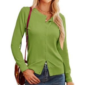 imageGRACE KARIN Womens Long Sleeve Button Down Crew Neck Classic Sweater Knit CardiganGrass Green