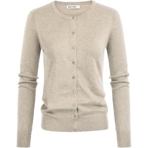 imageGRACE KARIN Womens Long Sleeve Button Down Crew Neck Classic Sweater Knit CardiganLight Apricot Heather
