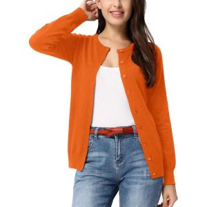 imageGRACE KARIN Womens Long Sleeve Button Down Crew Neck Classic Sweater Knit CardiganRed Orange