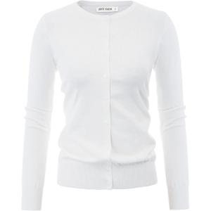 imageGRACE KARIN Womens Long Sleeve Button Down Crew Neck Classic Sweater Knit CardiganWhite22