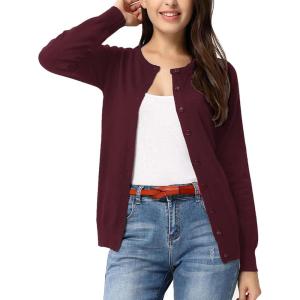imageGRACE KARIN Womens Long Sleeve Button Down Crew Neck Classic Sweater Knit CardiganWine Red